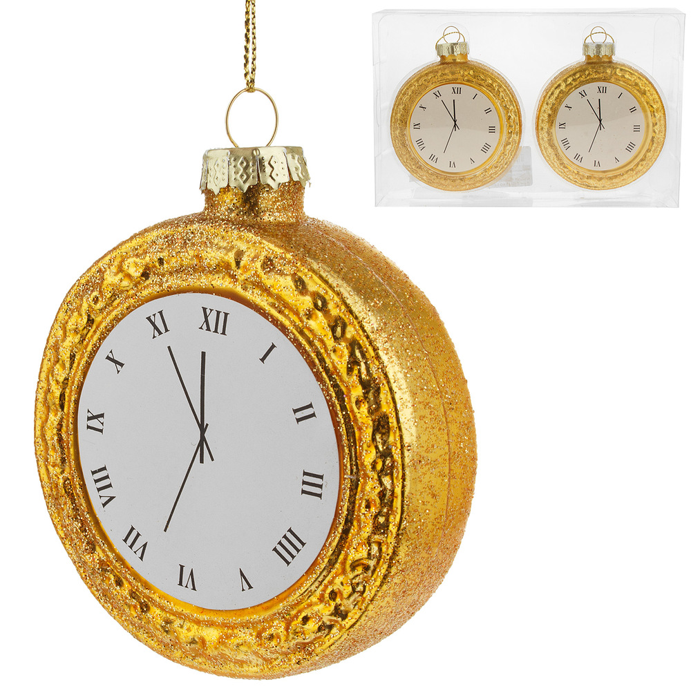 Glass christmas clock , 2 pcs, Gold